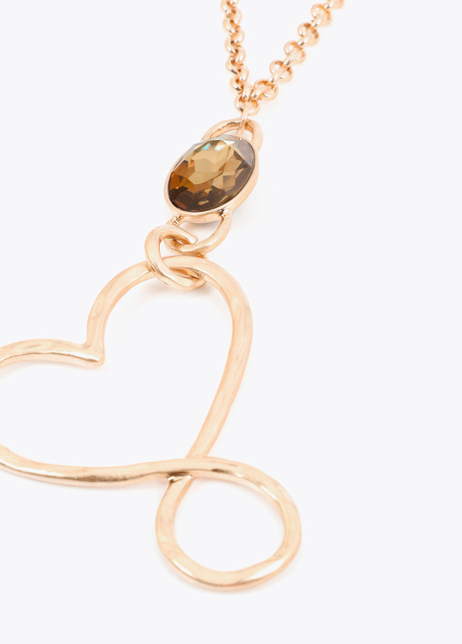 Colar longo pendente coração e cristal