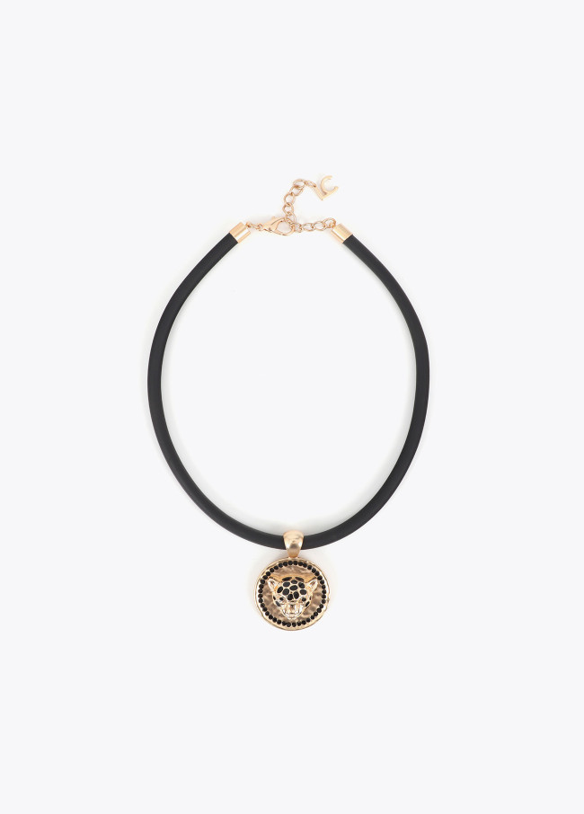 Collar de caucho con medallón cabeza leopardo