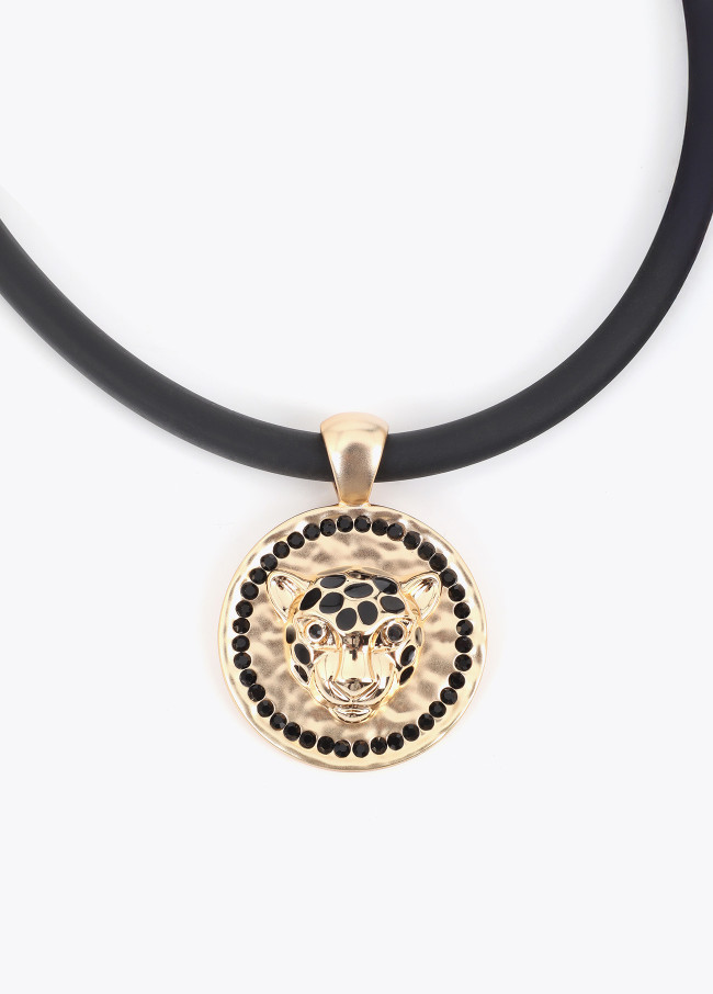 Collar de caucho con medallón cabeza leopardo
