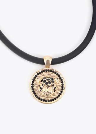 Collar de caucho con medallón cabeza leopardo