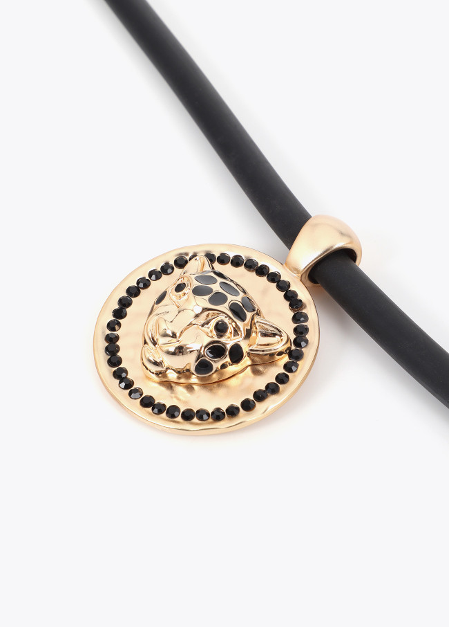 Collar de caucho con medallón cabeza leopardo