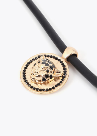 Collar de caucho con medallón cabeza leopardo