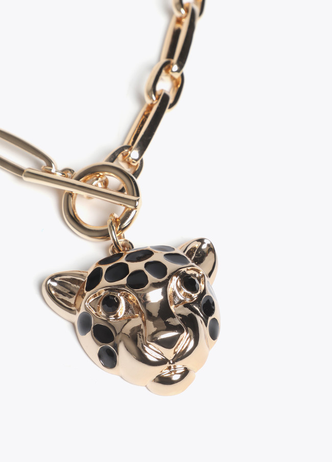 Collar con colgante cabeza leopardo