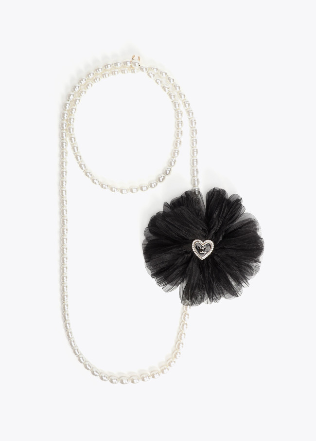 Collar doble vuelta perlas y flor