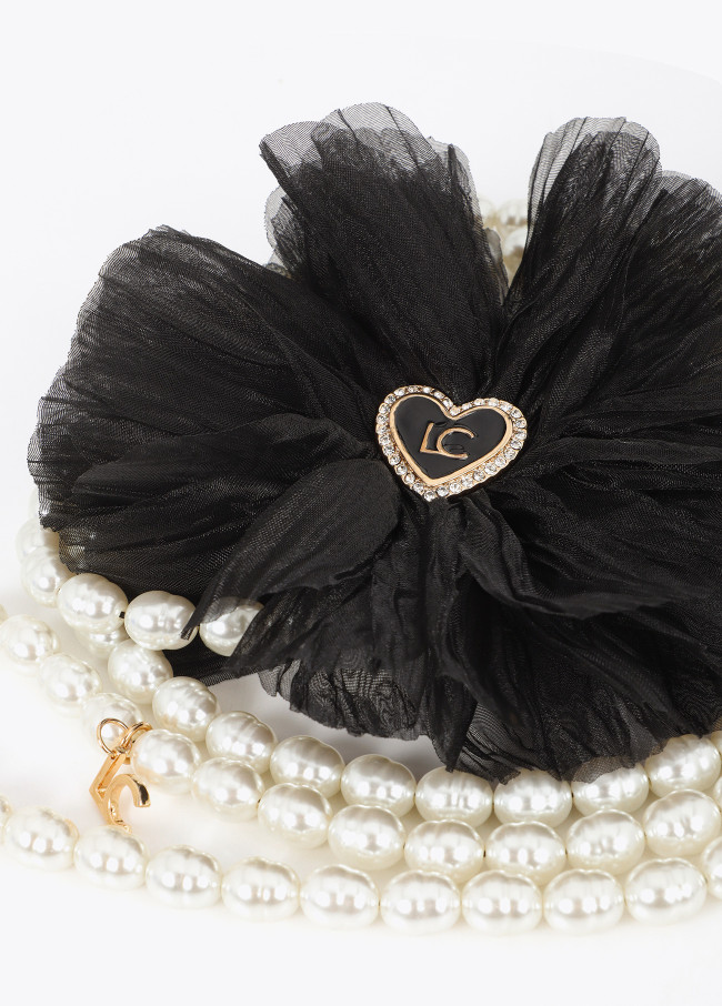 Collar doble vuelta perlas y flor