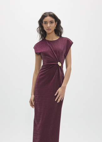 Robe midi sans manches avec lurex et pièce dorée au centre