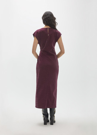 Robe midi sans manches avec lurex et pièce dorée au centre