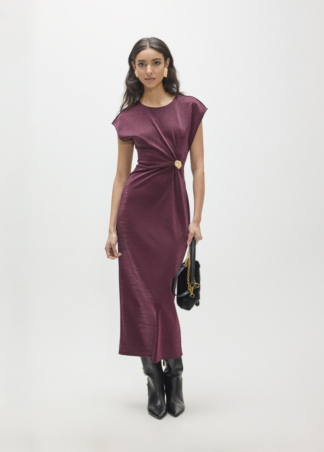 Robe midi sans manches avec lurex et pièce...