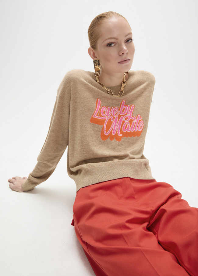 Pull à texte intarsia