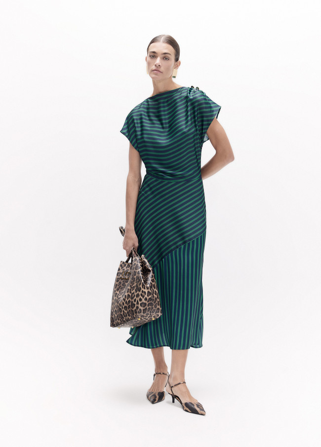 Vestido Longo Sem Mangas Listras Bicolor