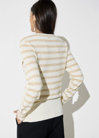 Gestreifter Lurex-Pullover mit Pin