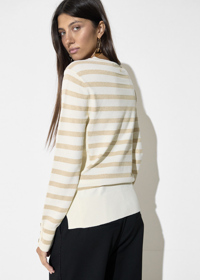 Maglione a Righe Lurex con Spilla