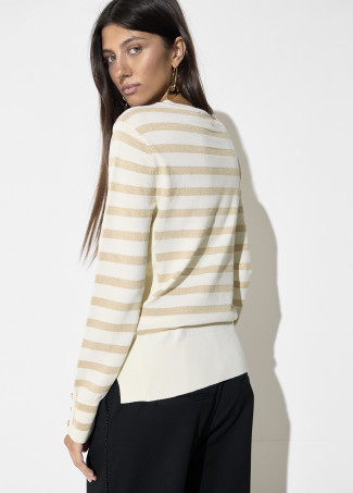 Maglione a Righe Lurex con Spilla