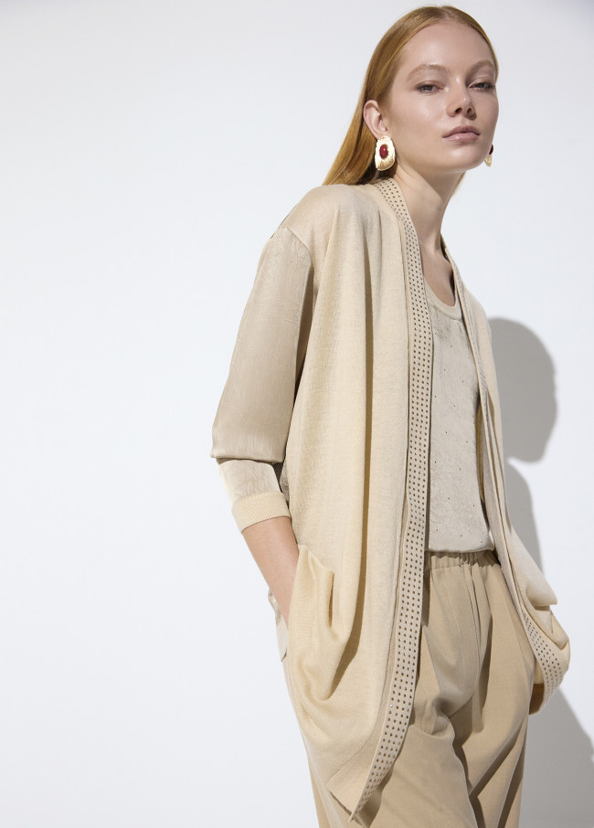 Cardigan bimediale con cristalli