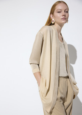 Bimaterial Cardigan with Crystals
