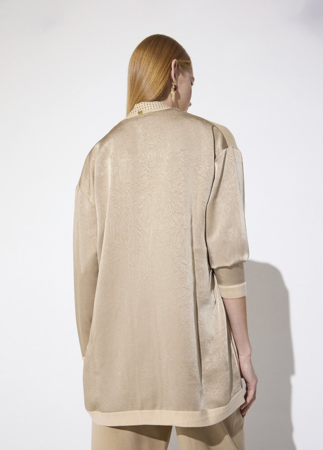 Bimaterial Cardigan with Crystals