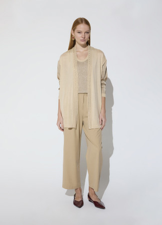 Cardigan bimaterial com cristais