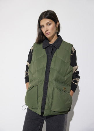Gilet Combinato Imbottito di Jeans