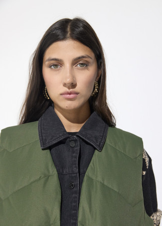 Gilet Combinato Imbottito di Jeans
