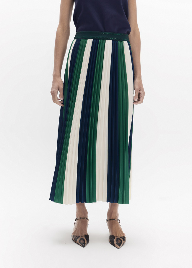 Jupe Midi Plissée Tricolore