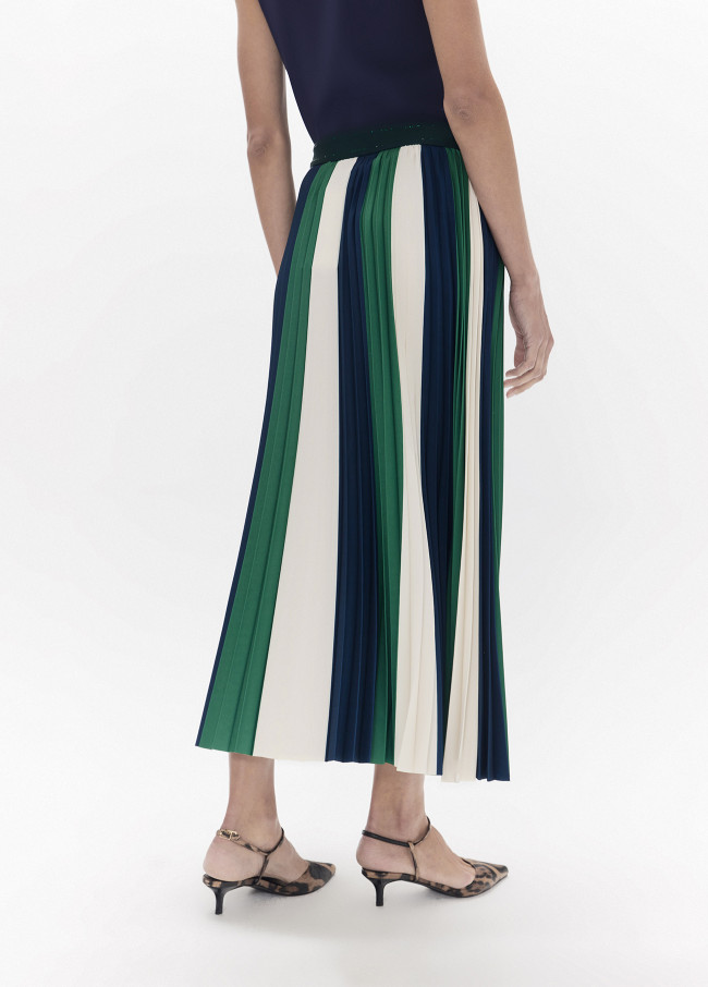 Jupe Midi Plissée Tricolore