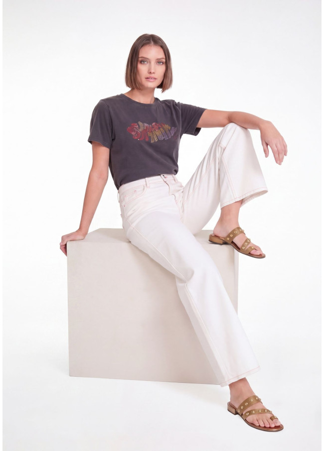 Culotte en sarga avec coutures contrastées