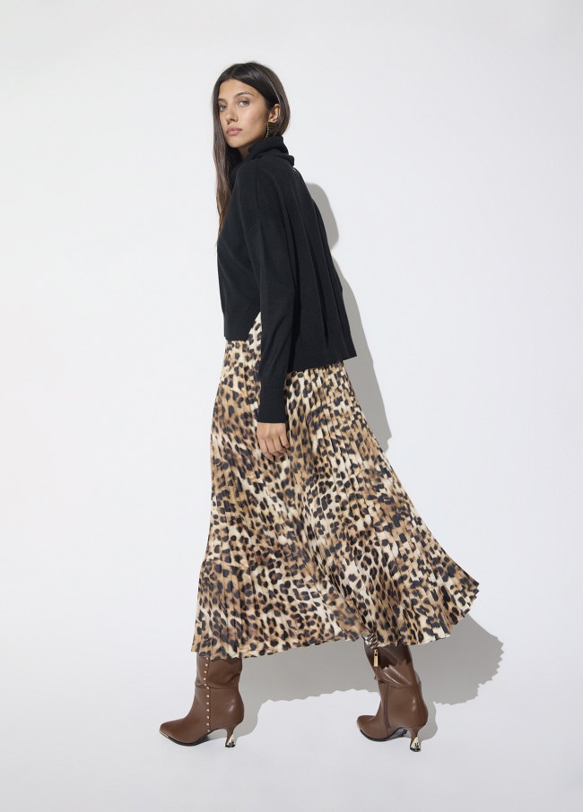 Abito Combo con Gonna Plissettata Stampa Animalier