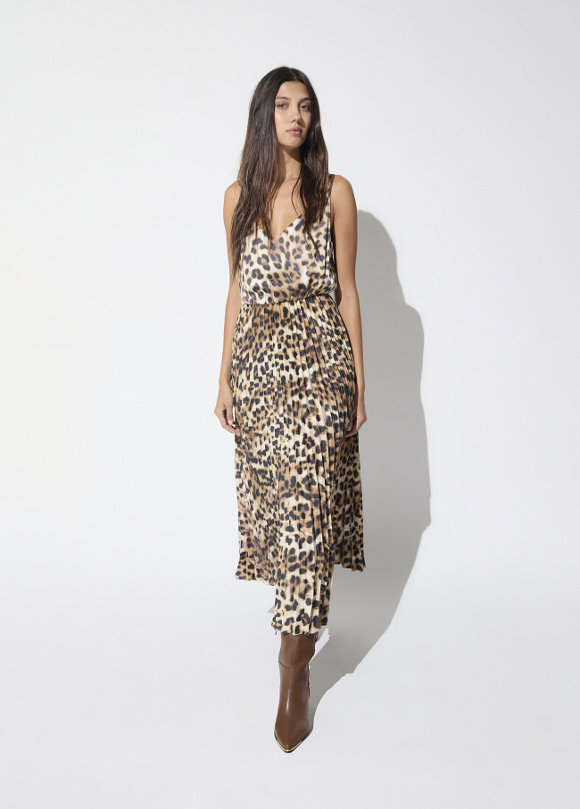 Abito Combo con Gonna Plissettata Stampa Animalier