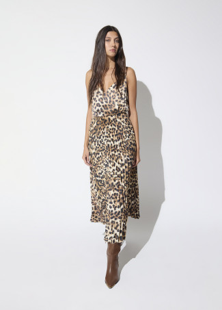 Abito Combo con Gonna Plissettata Stampa Animalier