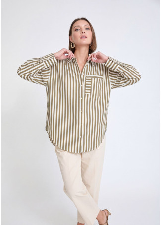 Chemise en Popeline Rayée avec Poche