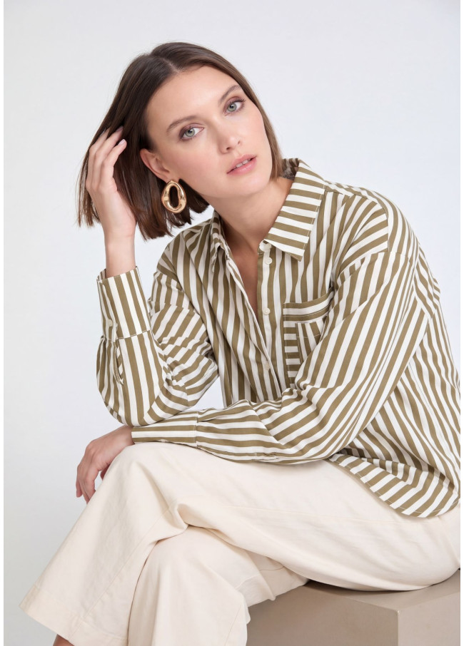 Chemise en Popeline Rayée avec Poche