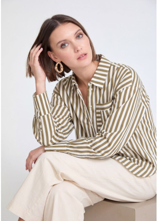 Chemise en Popeline Rayée avec Poche