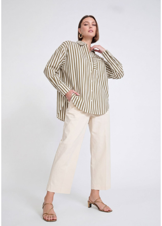 Chemise en Popeline Rayée avec Poche