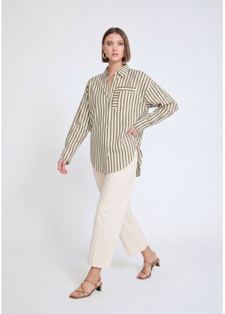 Chemise en Popeline Rayée avec Poche