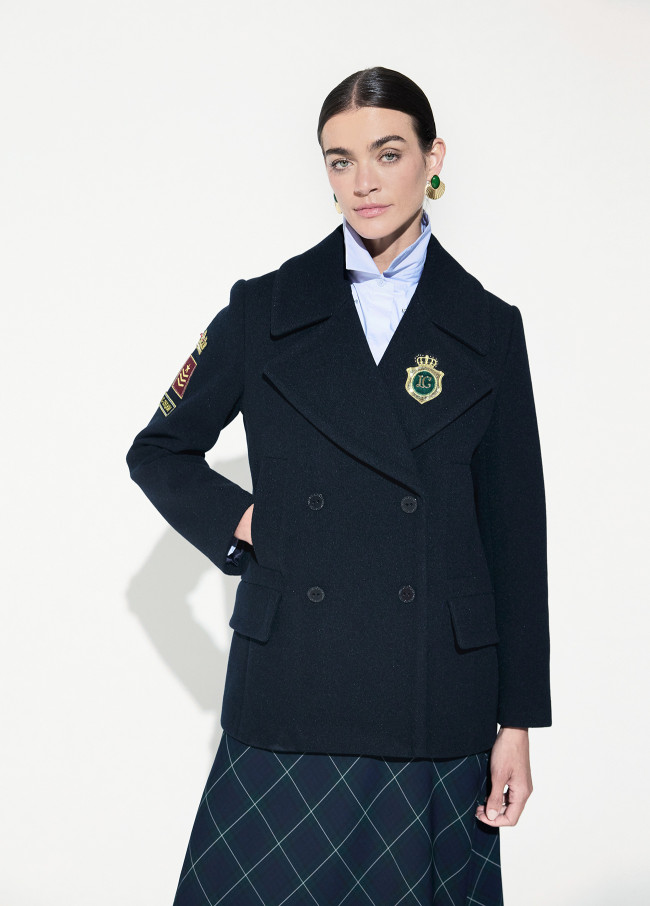 Navy Peacoat with Patches