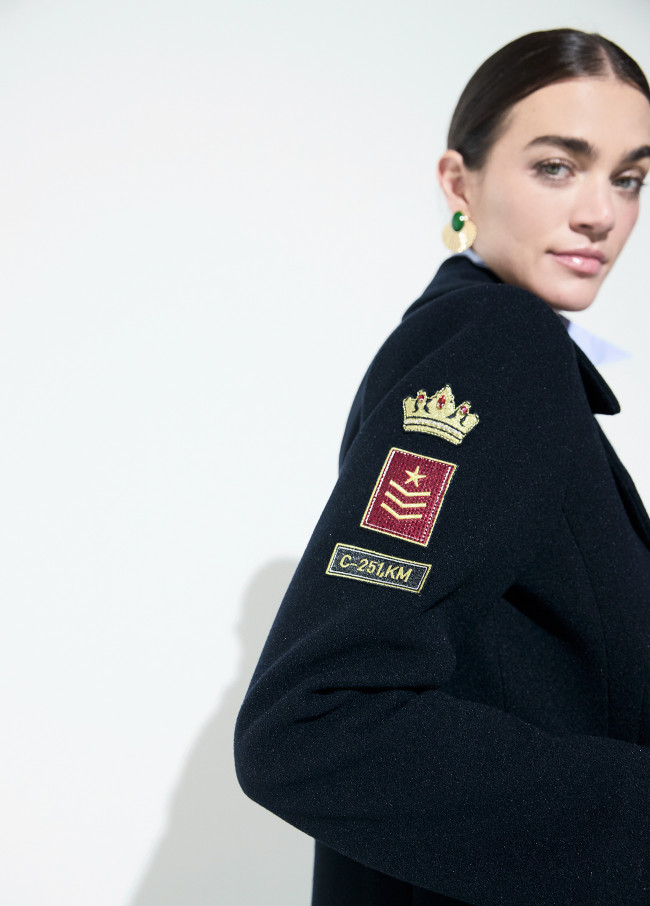 Casaco Peacoat Marinho com Patches