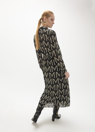 Langes Plisseekleid mit Monogramm-Pünktchenmuster