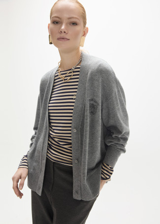 Cardigan mit Leopardenrücken und Kristallen