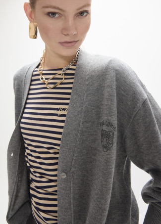 Cardigan schiena leopardo cristalli