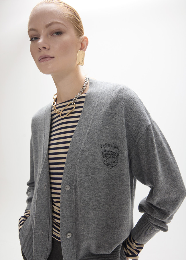 Cardigan schiena leopardo cristalli