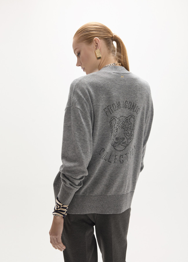 Cardigan schiena leopardo cristalli
