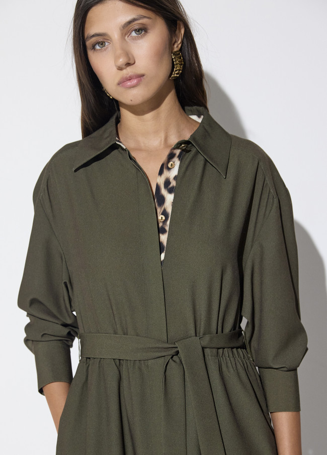 Robe Chemise Kaki Contraste Imprimé Animal