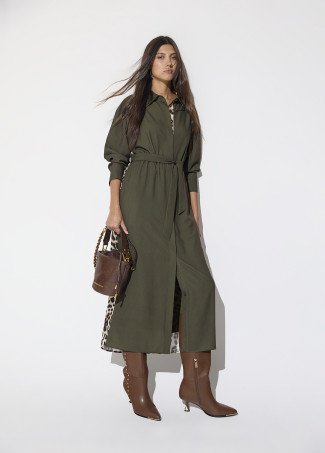 Robe Chemise Kaki Contraste Imprimé Animal