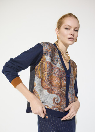 Cardigan mit Print und Kontrasten aus zwei Materialien