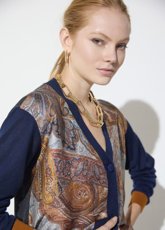 Cardigan bimatière avec imprimé et contrastes