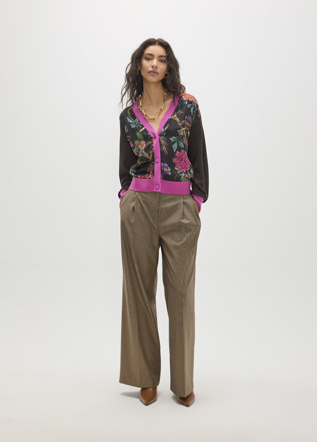 Bimaterial Cardigan mit Muster