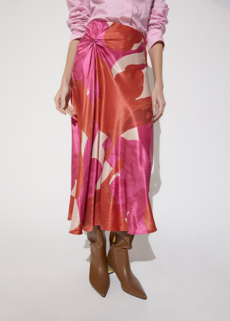 Satin-A-Linie-Rock mit Blumenmuster und seitlichem Knoten