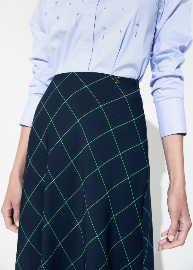 Bias Cut Tartan Midi Skirt