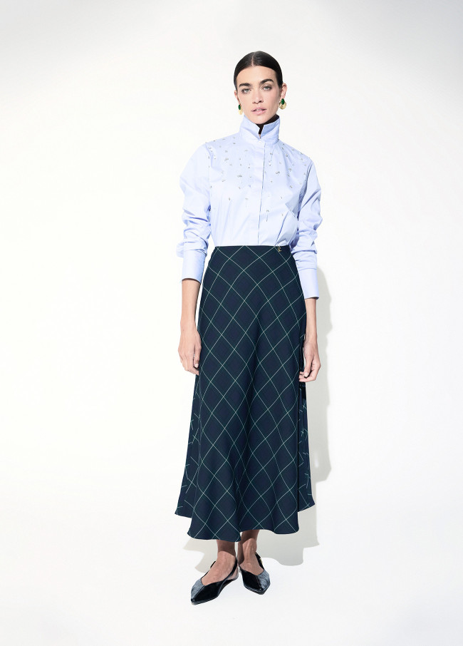 Bias Cut Tartan Midi Skirt