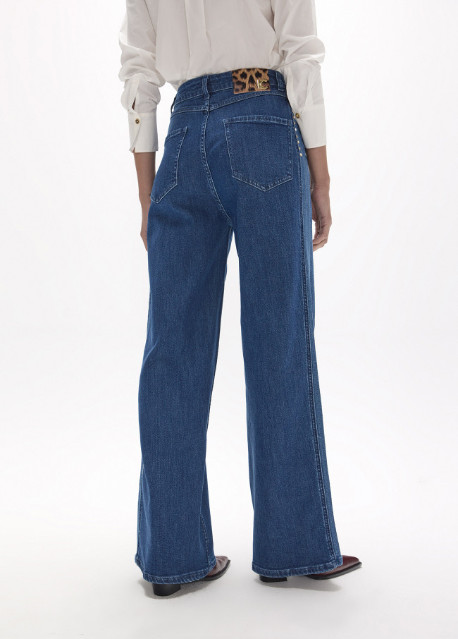 Denim Comprido Reto com Peça Lateral Bicolor e...